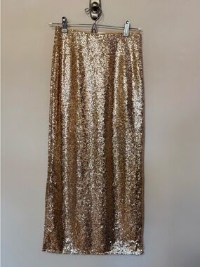 H&M Sequin Midi Skirt in Champagne Gold